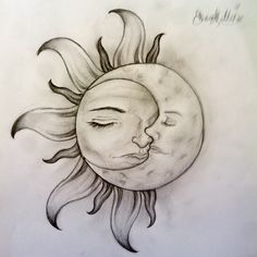 a drawing of a woman's face next to a sun with her eyes closed