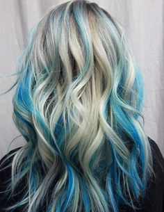 Blue Highlights, Super Hair, Hair Color Highlights, Ombre Hair Color