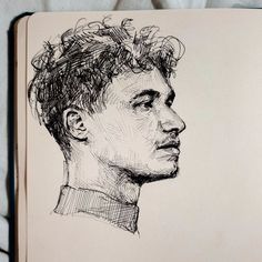 a drawing of a man with curly hair