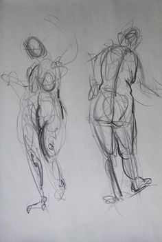 two drawings of people standing next to each other on a sheet of paper with lines