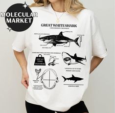 Vintage science design great white shark t-shirt with labels and information about diet and eating. Perfect for marine biology enthusiasts and shark lovers. Ideal for casual wear or as a statement piece. Great gift for birthdays, holidays, and shark week. Product features - Available in sizes S to 4XL for the perfect fit - Double-needle stitching for durability - Garment-dyed fabric for soft color and texture - Made with medium fabric 100% ring-spun US cotton for comfort - Relaxed fit and crew neckline for versatile styling Care instructions - Machine wash: cold (max 30C or 90F) - Do not bleach - Tumble dry: low heat - Iron, steam or dry: low heat - Do not dryclean Science Design, Vintage Science, Shark Lover, Shark T Shirt, Shark Week, Marine Biology, Great White Shark, Great White, Ocean Lover