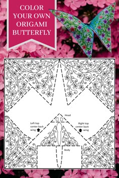 an origami butterfly is shown with the instructions to make it