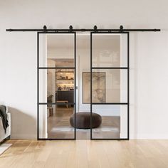 an open living room with sliding glass doors