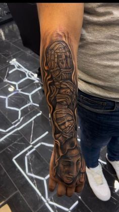 #fashion, #style, #outfitinspiration, #beauty Heaven Tattoos For Men Forearm, Black Sleeve Tattoos For Guys, Chest And Arm Tattoo Men Sleeve, Half Sleeve With Hand Tattoo, Rare Hand Tattoos For Men, Risk Taker Tattoo Men Forearm, Forearm Back Tattoo Men, Custom Sleeve Tattoo Design, Make Forearm Tattoo