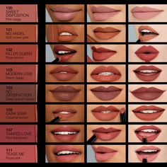 High-intensity matte formula that glides on bold color with 10-hour wear. Lipstick Shades For Black Women, Color Theory Worksheet, Nars Powermatte Lipstick, Affordable Lipstick, Nars Products, Nars Lip, Lip Shades, Blush Lipstick, Lipstick Palette