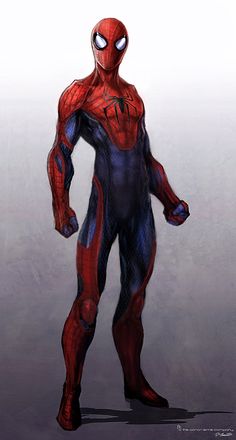 a drawing of a spider - man standing with his hands in his pockets