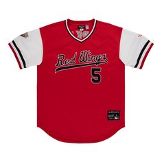 Ebbets Field Flannels sells a Rochester Red Wings MiLB Vintage V-Neck baseball jersey. Baseball Sweater, Minor League Baseball, Hockey Shirts, Red Wings, Hat Pins, Baseball Jersey, School Fashion, Jersey Tee, Baseball Jerseys