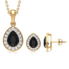 Product Details Adorn yourself with our Black Diamond Jewelry Set, a classic piece for a classy lady. The pendant and earrings set is adorned with pear-shaped black diamond encircled by round moissanite creating a captivating halo. Crafted to attention, the halo pendant comes with an elegant chain, and each stud earring is equipped with screw-back closures, ensuring its safety and comfort. With its timeless grace and glamorous hue, this teardrop jewelry set draws the eyes. Whether its a cocktail Teardrop Jewelry, Black Diamond Necklace, Black Diamond Jewelry, Diamond Jewelry Set, Diamond Pendent, Halo Pendant, Pear Cut, Black Diamond, Prong Setting