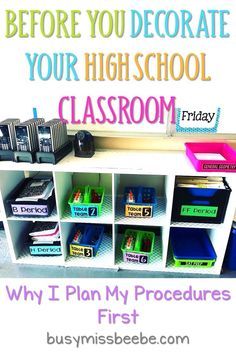 the back to school classroom is filled with books, binders and folders that are organized