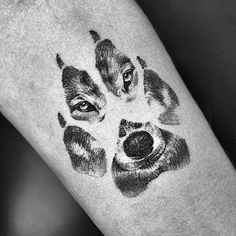 a person with a dog paw tattoo on their arm