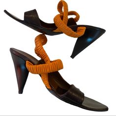 Reposhing This Item I Purchased From @Greenwoodstyle. Loved It, But Ready To Rotate For Something New. Questions? Leave A Comment Below! Prada Sandals, Shoes Vintage, Wooden Heel, Prada Shoes, Orange Brown, Brown Orange, Vintage Shoes, Something New, Vintage Y2k