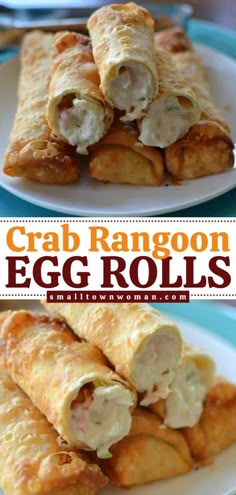 crab rangoon egg rolls on a white plate