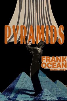 an advertisement for pyramids featuring a man holding up a flag