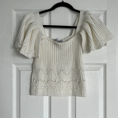 Beautiful Zara Sweater Never Worn-Nwt Has A Small Blue Mark By Tag On Inside Only- Cannot See On Outside Pink Bustier Top, White Ruffle Top, Zara Bodysuit, Zara T Shirt, White Long Sleeve Blouse, Collared Sweatshirt, Zara Shirt, Zara Sweater, Zara White