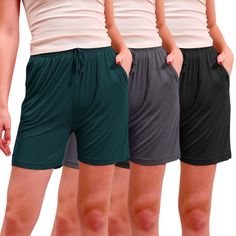 PRICES MAY VARY. Quality Material: our women pajama shorts are constructed from 93.4% viscose and 6.6% spandex, guaranteeing absolute comfort and durability; These women's modal shorts are designed to provide a nice blend of coziness and longevity, ensuring that they last long without any compromise on comfort; Whether lounging or sleeping, these shorts are undeniably your ultimate go to attire 3 Pack Included: our package includes 3 pack women casual shorts in different colors, providing our customers with a variety of options; This 3-pack ensures that you have alternative women's sleep shorts to wear while the others are being washed; Grab your pack today and experience the diversity of our women shorts Features for Comfort: these women sleep shorts come with a soft, elastic waistband th Cheap Pajama Shorts For Spring Daywear, Cheap Black Shorts For Loungewear, Cheap Stretch Pajama Shorts For Leisure, Cheap Pajama Shorts With Pockets For Vacation, Affordable Casual Pajama Shorts For Beach Season, Affordable Casual Pajama Shorts With Drawstring, Cheap Casual Pajama Shorts For Leisure, Cheap Casual Pajama Shorts For Overnight, Cheap Drawstring Pajama Shorts For Summer