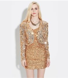 This Dress is fashionable for every occasion. the dress is made-to-order by professional tailors. You can choose from 50 colors, Regular sizes 2 to 16 and plus sizes 14w to 26W. Custom size is also available.. The product details: Color: Champagne, Length: Short, Primary Fabric: Sequin Elegant Gold Outerwear With Sequins, Elegant Gold Outerwear For Parties, Fitted Long Sleeve Jacket Dress For Party, Glamorous Gold Fitted Outerwear, Elegant Fitted Sequin Outerwear, Kids Prom Dresses, Sequin Costume, Faux Leather Jacket Women, Cropped Shrug