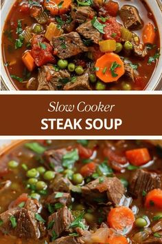 slow cooker steak soup with carrots and peas