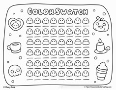 a coloring page with the words color swatch and cupcakes on it in black and white