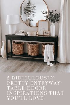 These are seriosuly the best console tables / entryway table decor inspirations! You'll be obssesed! SEE THEM ALL HERE: https://byannabellerose.com/5-ridiculously-pretty-entryway-table-decor-inspirations-that-youll-love/ Entry Decor, Hall Decor, Home Entrance Decor