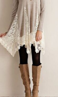 Lace Cute Top Shirt Dress Casual Fall Dresses With Lace Trim, Casual Long Sleeve Dress With Lace Trim, Casual Long Sleeve Tops With Lace Patchwork, Cotton Lace Patchwork Long Sleeve Dresses, Bohemian Long Sleeve Tops With Lace Patchwork, Trendy Fashion Tops Long, Bohemian Long Sleeve Top With Lace Patchwork, Fall Dresses Classy, Grey Lace Dress