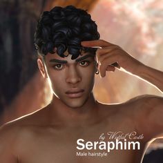 an animated image of a shirtless man with his hair styled to look like curly hair