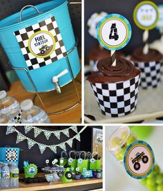 a collage of pictures with cupcakes and decorations