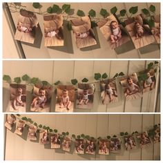 three pictures of babys hanging on the wall