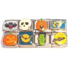 PRICES MAY VARY. High quality stainless steel Italian charm links Interchangeable and combinable with our entire line of Italian Charms as well as with all other major brands. Add to your existing charm bracelet or start a new one today. Interlocking charms (AKA links) hook to other charms using an internal spring. Set of 8 Different Halloween Italian charms. We use high quality stainless steel links to create our standard size 9mm charms which are compatible with all major brands. Italian Bracelet, Italian Charms, Beaded Things, Halloween Bracelet, Iphone Wallpaper Pattern, Spring Set, Mens Anniversary Gifts, Halloween Spooky, Dream Jewelry