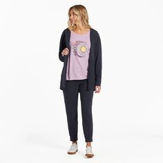 Grab and go anywhere in this versatile cardigan that brings the lived-in softness of our stretchy Crusher-FLEX to a premium super-soft piece that's perfect for wearing out—or wearing around the house. And with a flattering hip-length edge and dropped shoulders, you'll look sharp whether you're in jeans or joggers. 92% USA Grown Cotton / 8% Spandex Crusher-Flex Jersey 7.08 oz. Mid-weight cotton/spandex jersey, garment washed for softness. Relaxed open-front non-closure hooded cardigan - roomy eno Relaxed Fit Cotton Crew Neck Cardigan, Relaxed Fit Fine Knit Crew Neck Cardigan, Black Relaxed Fit Crew Neck Cardigan, Gap Cotton Winter Cardigan, Stretch Long-sleeve Cardigan With Buttons, Positive Lifestyle, Fabric Cuff, Take It Easy, Hooded Cardigan