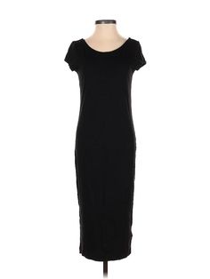 H&M Casual Dress Size: Small Black Dresses - used. 48% COTTON, 48% VISCOSE, 4% ELASTANE, Midi, Crew Neck, Solid, Midi/Calf Length, Short Sleeve | H&M Casual Dress: Black Solid Dresses - Size Small Casual Dress Black, Small Black Dress, Black Casual Dress, Black Dresses Casual, Solid Dress, Black Dresses, Black Solid, Black Casual, Casual Dresses For Women