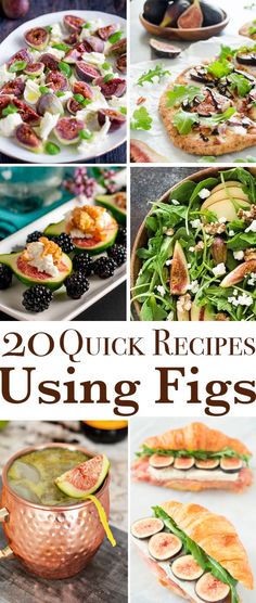 many different pictures of food including bread, salads and other foods with the words 200 quick recipes using figs