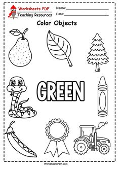 the worksheet for color objects that are green