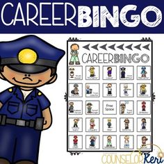 a poster with the words career bingo written on it and an image of a police officer