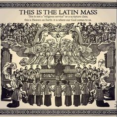 this is the latin mass poster, with an image of people standing in front of it