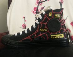 Miles Morales Converse, Spiderverse Shoes, Miles Morales Shoes, Spiderman Converse, Shoe Customization, Converse Aesthetic, Spider Punk, Painted Sneakers, Embroidery Shoes