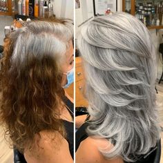 Gray-Hair-Makeovers-Jack-Martin Funky Gray Hair, Best Hair Color For Graying Hair Over 50, Jack Martin Colorist Gray, Silver Gray Balayage, Red To Gray Hair Transition, Blending Grey Hair With Blonde, Hair Color Ideas For Graying Hair, Blonde To Grey Transition, Brunette To Gray Hair Transition