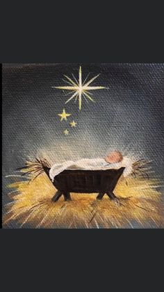 a painting of a baby in a manger