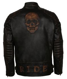 Embossed Skull Biker Black Leather Jacket for Men Checkout this amazing real leather skull biker jacket. Embossed skull at back and front with padded coverage suited for motorcycle enthusiast. Convertible collar with zipper pockets and side waist belts make it super stylish. Avail mens leather jacket Black Friday offer today Outfit Type: Biker / Motorcycle Jacket Material: Outer: Genuine Leather Inner: Viscose Color: Black Zipper: YKK Size: Refer Size-Chart Choose SizeThe size-chart is in accord Black Leather Jacket Men, Convertible Collar, Leather Factory, Mens Gear, Black Motorcycle, Men's Leather Jacket, Black Skull, Skull Fashion, Motorcycle Leather