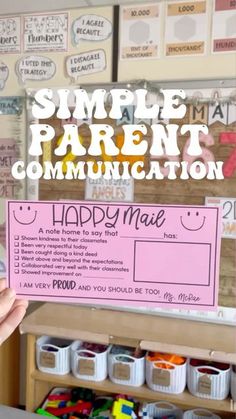 a person holding up a sign that says, simple parent communcation happymae