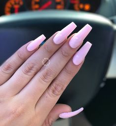 Long coffin nails in a baby pink gel color Pink acrylic nails, Coffin Color Dreads, Light Pink Acrylic Nails, Pink Dreads, Emerald Nails, Pink Coffin, Baby Pink Nails, Milky Nails, Pink Gel Nails, Light Pink Nails