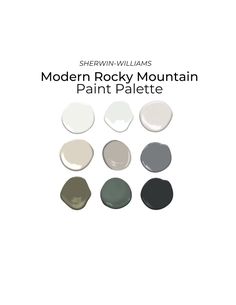 the modern rocky mountain paint palette is shown in shades of gray, white and grey