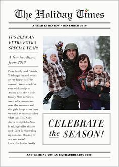 the holiday times magazine features an image of two adults and one child in winter clothes