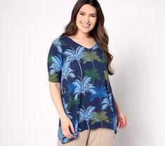 Sneak more sunshine into your seasonal forecast with this tropical-print tunic. Extended side hems let it go with the flow over your favorite crops, shorts, and skirts. From Belle Beach by Kim Gravel. Kim Gravel, Go With The Flow, Let It Go, Elbow Sleeve, Print Tunic, Tropical Print, Top Blouse, Tops & Tees, Spandex