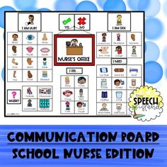 a board game with the words communication board school nurse edition written in black and white