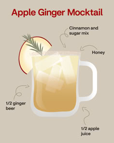 an apple cider cocktail recipe is shown with the ingredients to make it and how to use