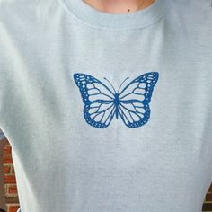 Butterfly Embroidered T-Shirt Embroidered by me and made to order! I can change the thread color! Just let me know what color you would like the butterfly to be once you order :) Butterfly T Shirt Design, Butterfly Shirt Outfit, Butterfly Tshirt Design, Sunshine Closet, Butterfly Shirt Design, Butterfly Clothing, Leavers Shirt, Tshirt Design Diy, Butterfly Tshirt