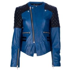 Royal Blue Women Premium Biker Fashion Leather Jacket Antique buttons highlight this trendy jacket from United Face.Fully lined, this motorcycle-styled jacket is finished with a front zipper closure and flattering stand collar.Color options: Royal Blue / BlackFully linedFront zipper closureAntique buttonsStand collar100-percent leatherProfessional leather clean Royal Blue Women Premium Biker Fashion Leather Jacket Garments Design, Navy Blue Leather Jacket, Fashion Leather Jacket, Biker Fashion, Leather Jacket For Women, Leather Garments, Blue Leather Jacket, Leather Clothing, Trendy Jackets