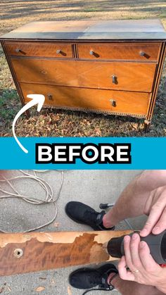 before and after photos of an old dresser