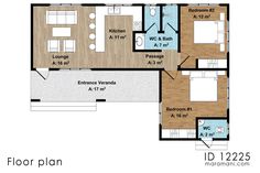 the floor plan for an apartment with two bedroom, one bathroom and another living room