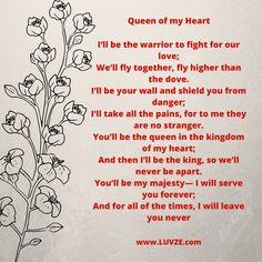 a poem written in the language of queen of my heart, with flowers on it